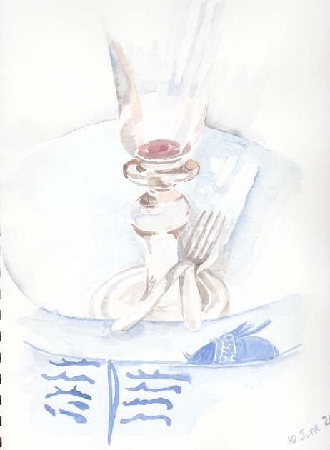 Plates,a glass and cutlery, after a meal