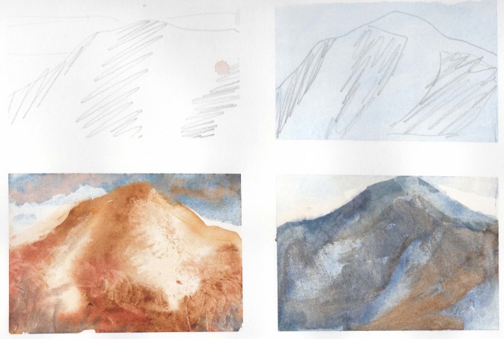 Two views of Mt Tennant using warm onto a cool background (l) and cool onto a warm background (r). 3 August 2013