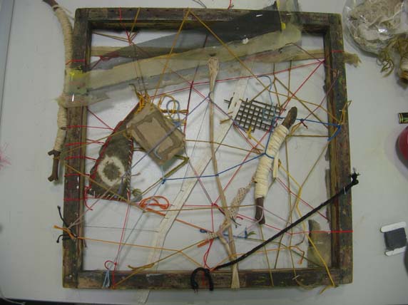 My first piece, fabric embroidery cotton plastic and other bits.