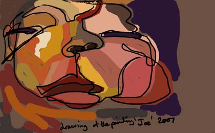 Blind drawing with colour of Joe, 2007, by Ben Quilty.