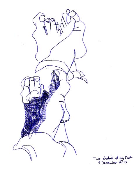 Two sketches of my feet, 4 December 2013.