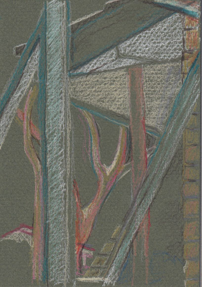Open window, coloured pencil on pastel paper, 4 January 2014.