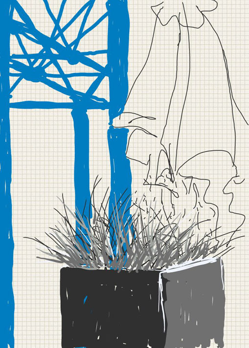 Metal roof support (and a cafe umbrella), 14 February 2014.