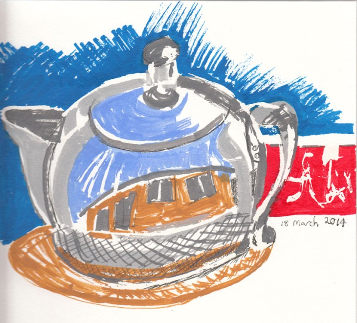 Teapot using Liquitex paint markers and ink, 18 March 2014.