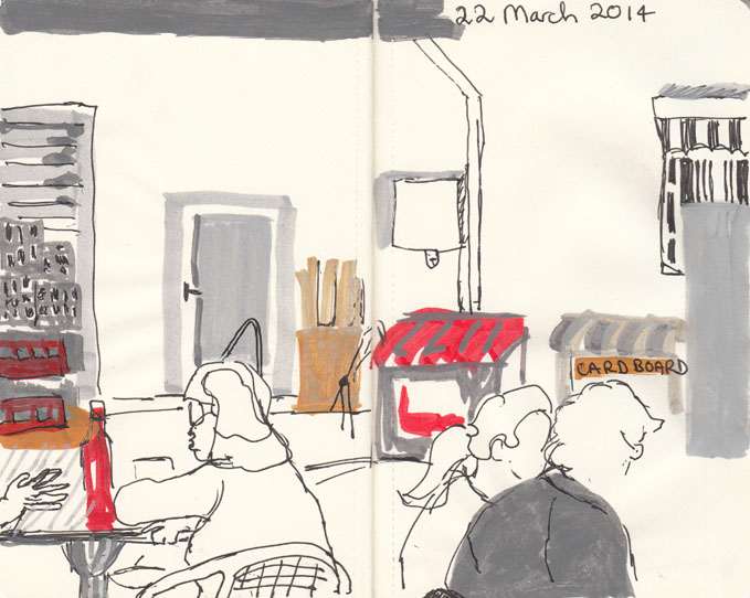 The Italian bakery, 22 March 2014 pen and paint marker.