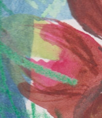 Watercolour over wax crayon.
