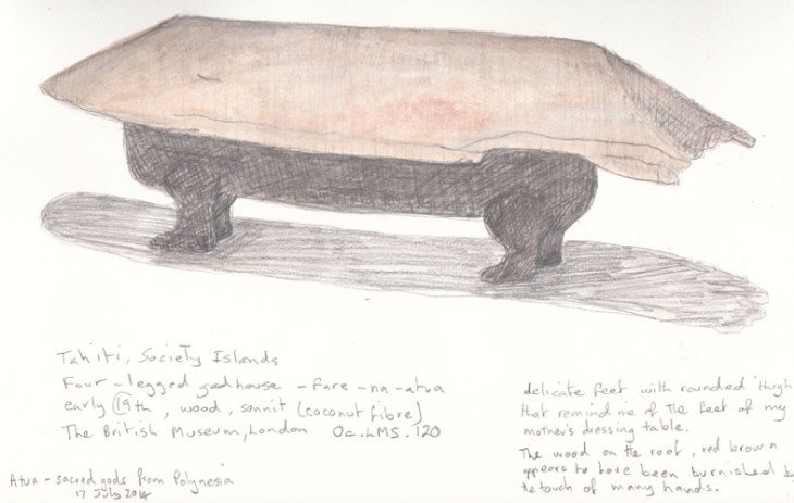 Fare-no-atua (a god house), early 19th century, wood and coconut fibre.