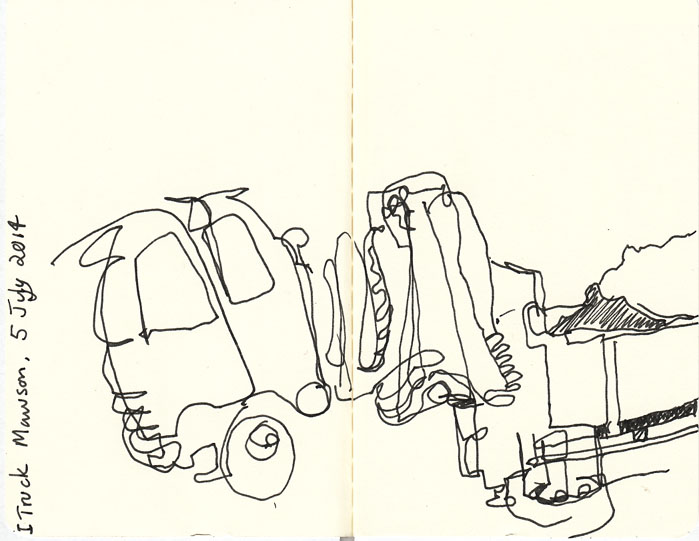The first half of the truck drawing, pen and ink, 5 August 2014