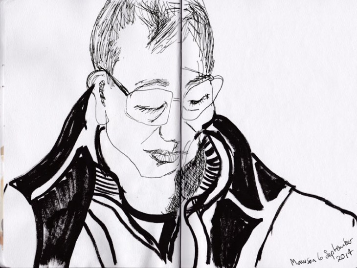 Portrait, pen and ink and acrylic marker, 6 September 2014