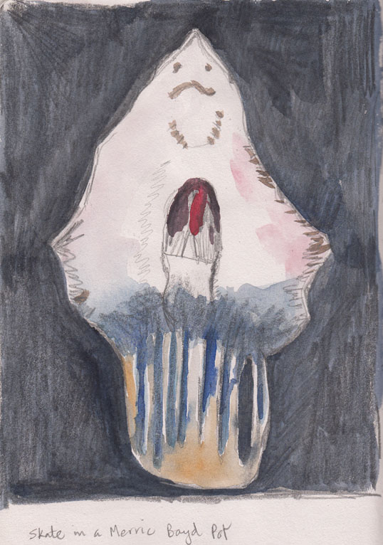 Skate in a Merric boyd Pot, pencil and watercolour, 15 October 2014