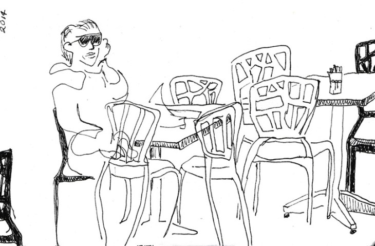 At Biginelli's again, a week later, pen and ink, 24 September 2014