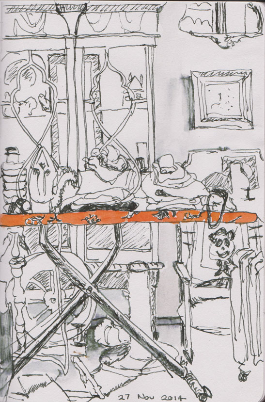 The Orange Ironing Board, 27 November 2014, pen and ink and watercolour