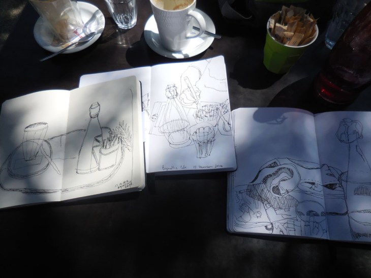 Triple play drawings at the cafe, 17 December 2014