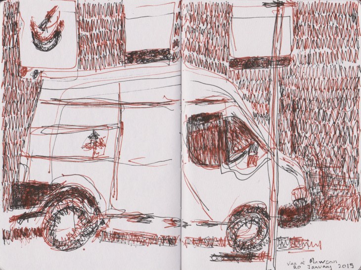 Van,  Copic Multiliner and Pitt artist pen, held together, 21 cm x 28 cm, 20 January 2015