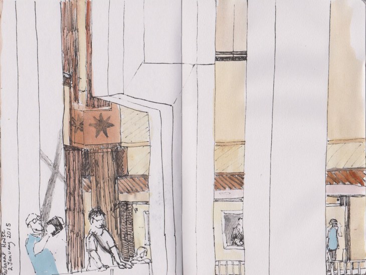 The Members Hall, Parliament House, Copic multiliner and watercolour (added later), 2 January 2014