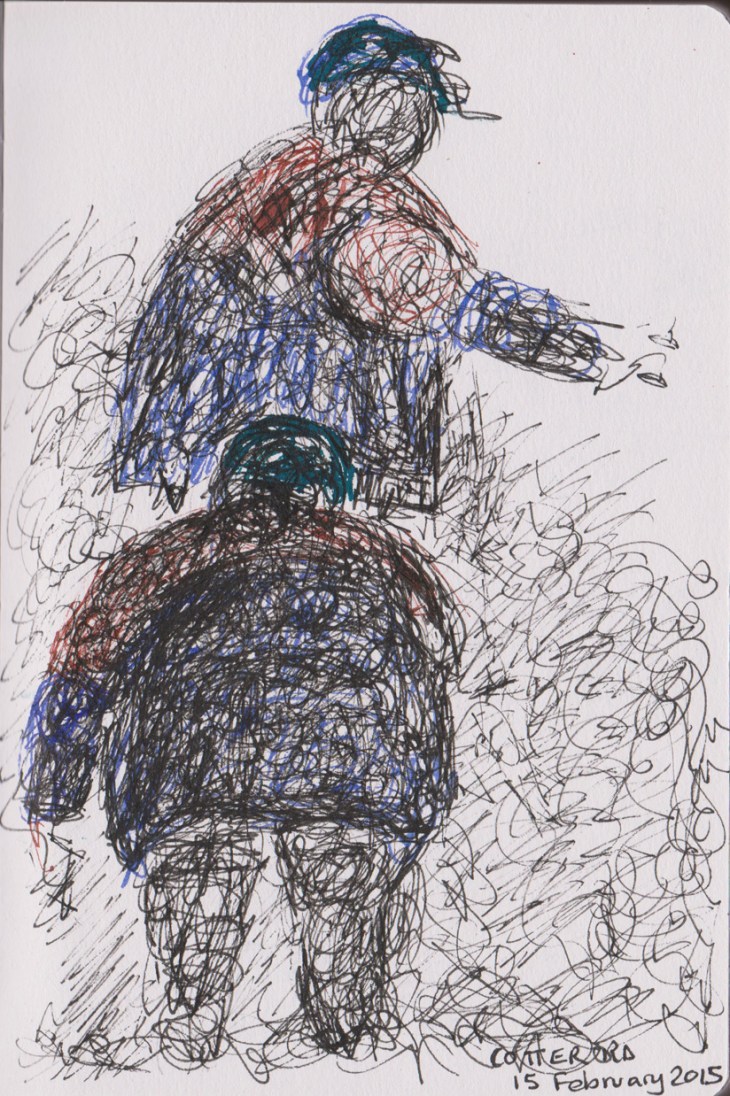 Picking blackberries, 15 February 2015, pen and ink, various colours and Copic Multiliner