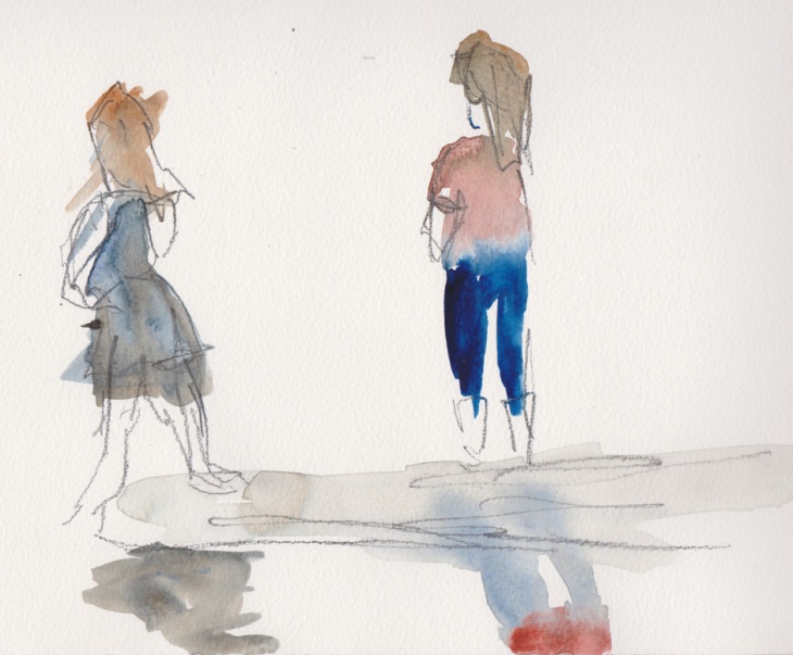 Watching, Surf Beach, 17 February 2015, watercolour and graphite