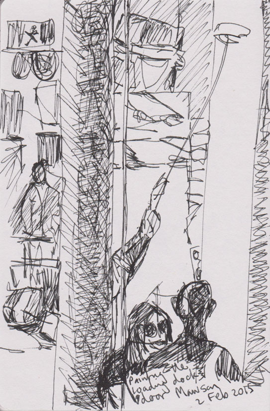 Painting the loading dock, 3February 2015, pen and ink