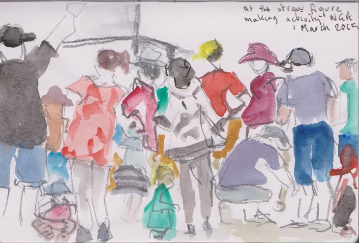 The straw figure making activity, National Gallery of Australia, watercolour, 1 March 2015