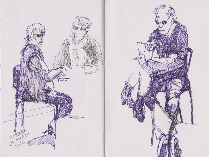 People and leg studies at Biginelli's at Kambah, pen and ink and Copic marker, 25 March 205