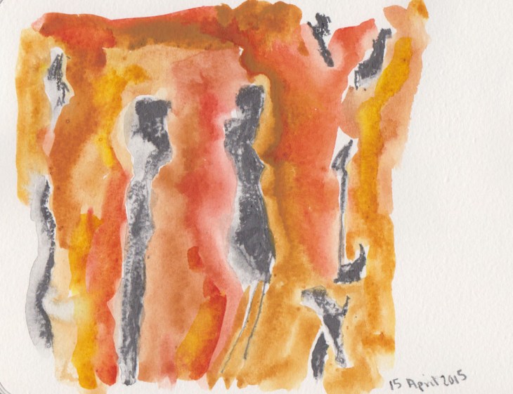 Colour study of the river cliffs, watercolour and graphite, 15 April 2015