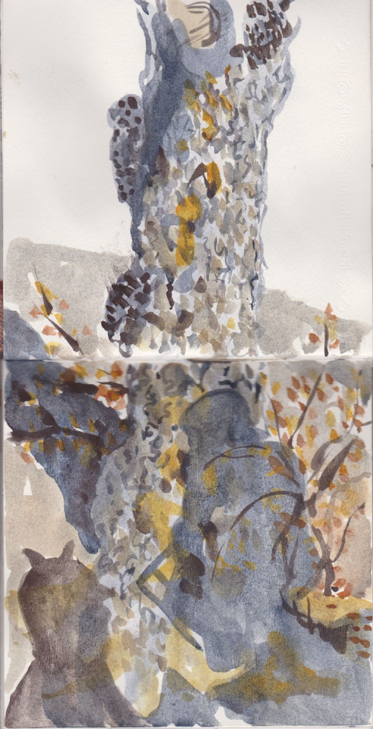 Tree with cast shadows, watercolour, 25 June 2015