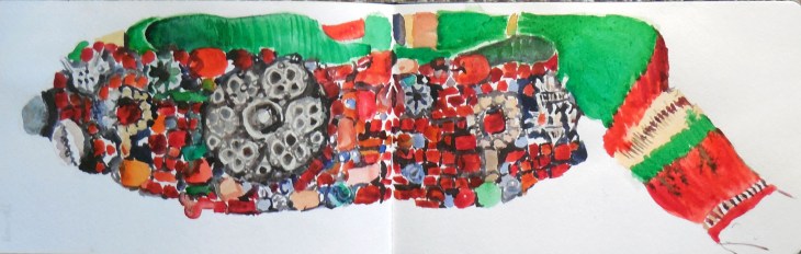 Belt with silver and coral, watercolour and graphite , 29 May 2015