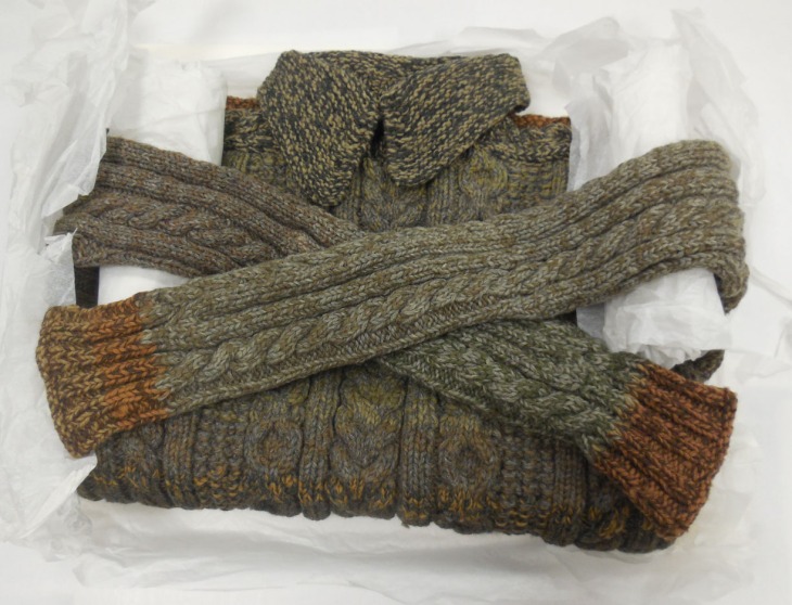 Pullover knitted by Lance Corporal PA Burge, 14 Battalion AIF, in its archive box
