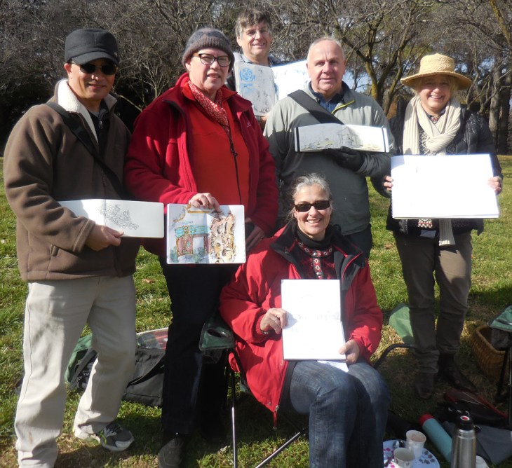 Some of the hardy band that came along for the June Canberra Sketchers Group outing, 7 June 2015