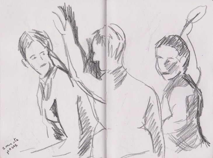 Three two minute poses, graphite, 2 July 2015