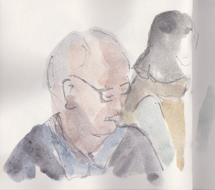 Man reading, watercolour and graphite, 27 June 2015