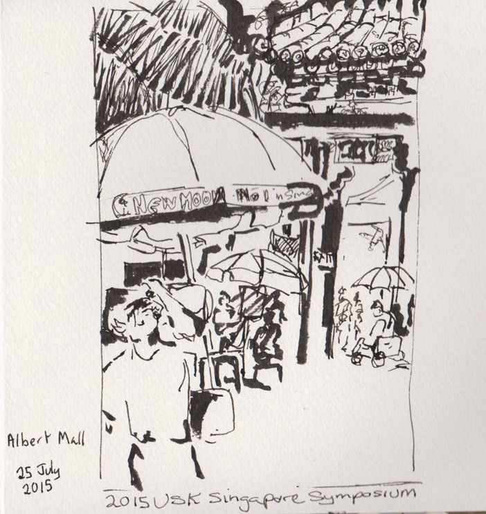 Outside the temple, brush pen, pen and ink, 25 July 2015.