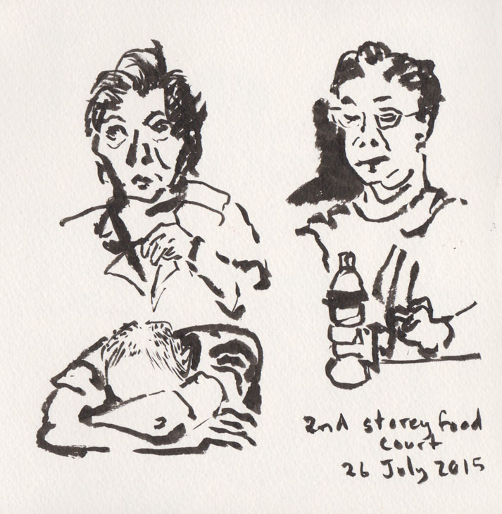 At the food court, some of our fellow diners, brush pen, 26 July 2015
