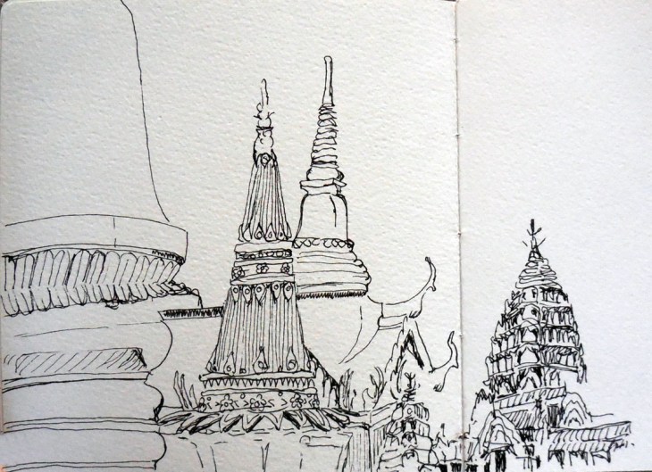 Inside the Grand Palace Bangkok, pen and ink 2 August 2015