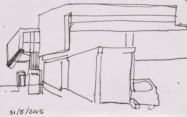 A simplified line drawing in pen and ink, 31 August 2015