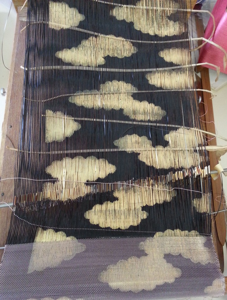 A Saga nishiki loom, with paper warp and silk weft
