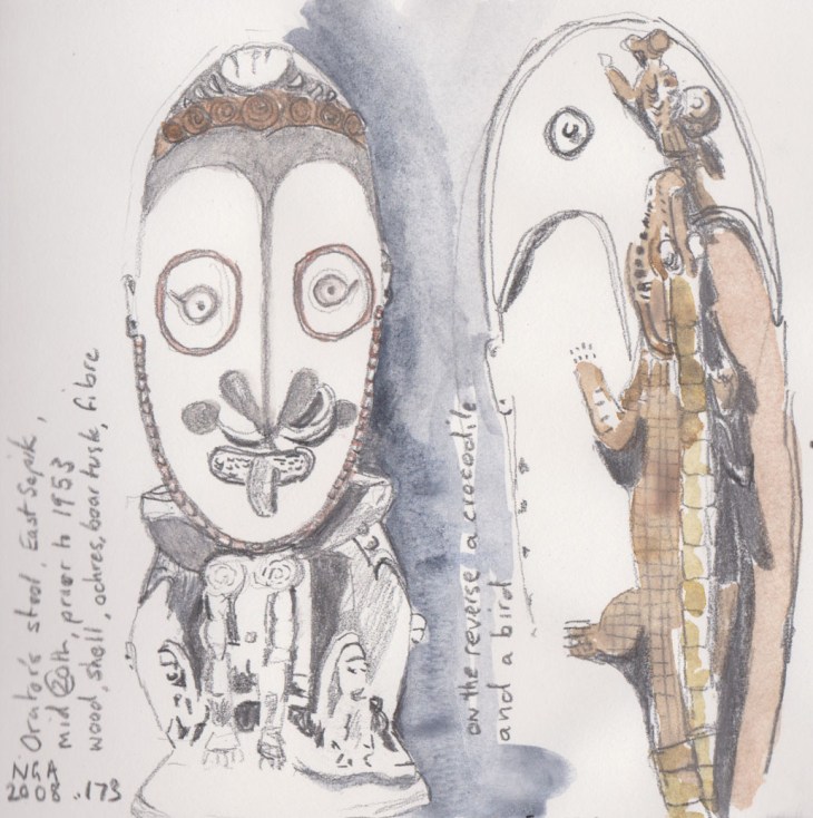 Orator's Stool, East Sepik, PNG, study in graphite pencil with watercolour added later, 16 September 2015