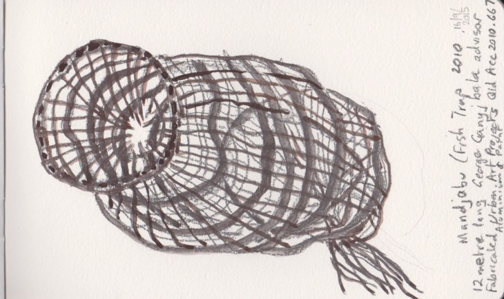 Mandjabu (Fish Trap), 2010, created with assistance from George Ganyjbala, fabricated in aluminium and paint by Urban Arts Projects, Acc2010.667, graphite with added watercolour, 16 September 2015