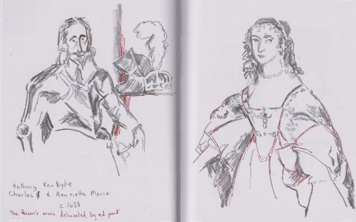 Study of King Charles I and Queen Henrietta-Maria, c 1638, graphite and gel pen