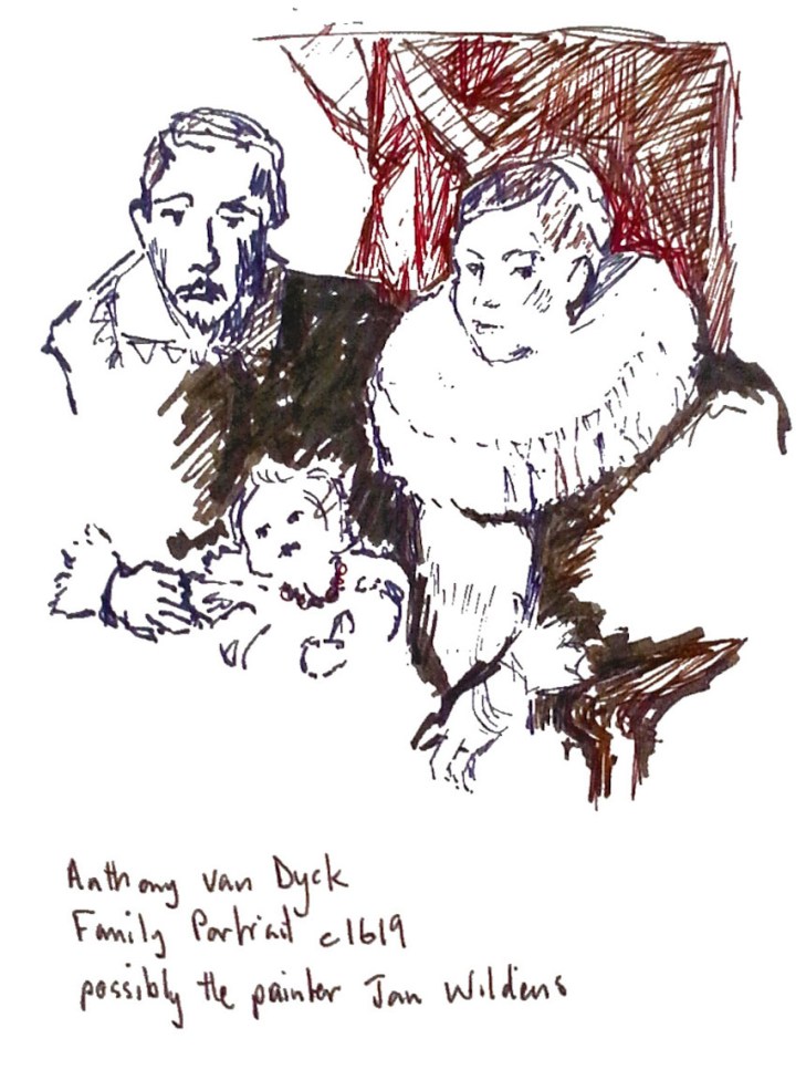 Study of Family Portrait, by Anthony van Dyck, pen and ink, brush pen and gel pen
