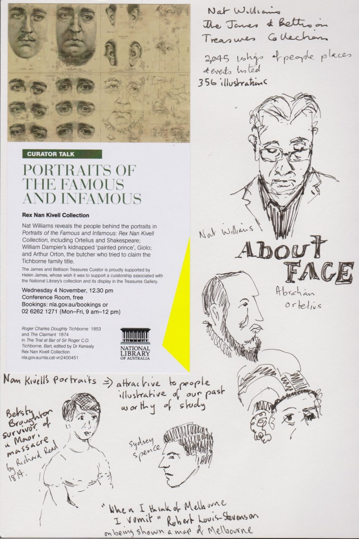 Faces real and projected, pen and ink, 4 November 2015