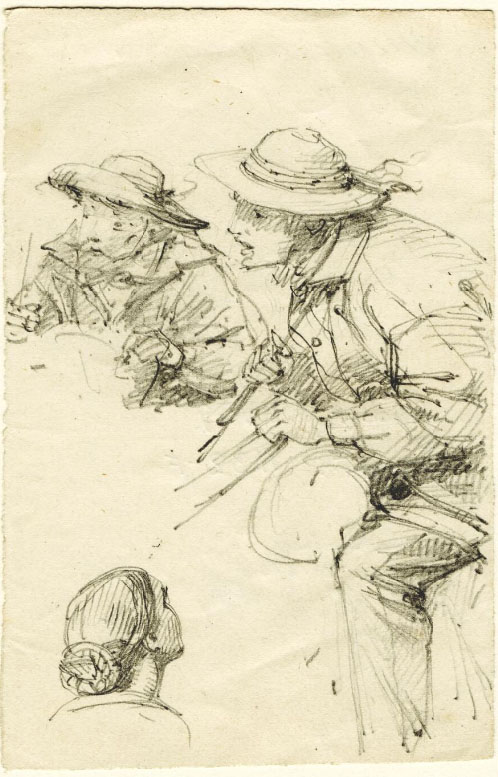 Studies of two male figures and a woman's head, William Strutt, c. 1860, pencil (PIC R3339 LOC1132/F), collection of the National Library of Australia