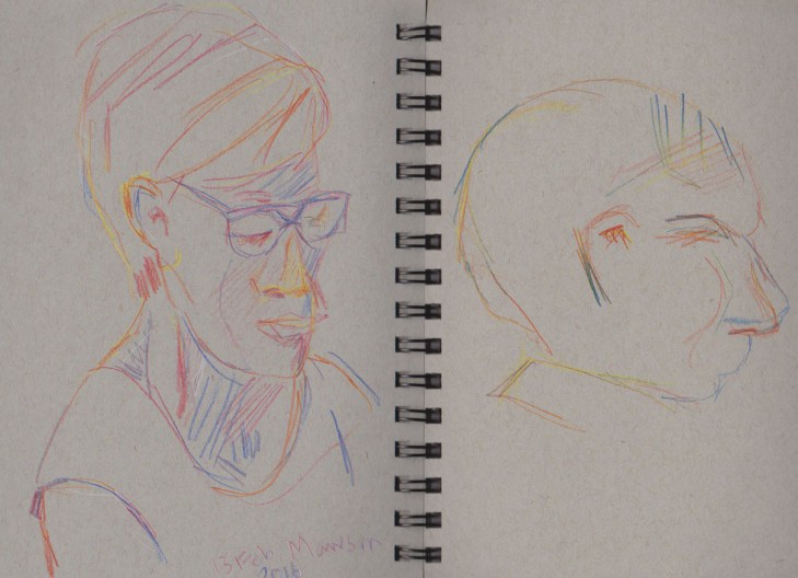 Woman and unfinished man, Magic Pencils (Fire and America, left; and Original, right), 13 February 2016
