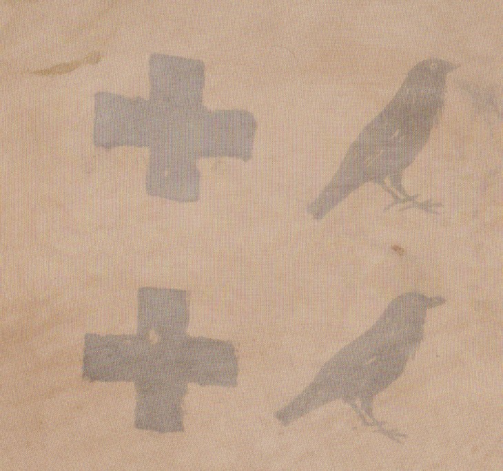 Crows and crosses, mordant print on cotton mix(?)