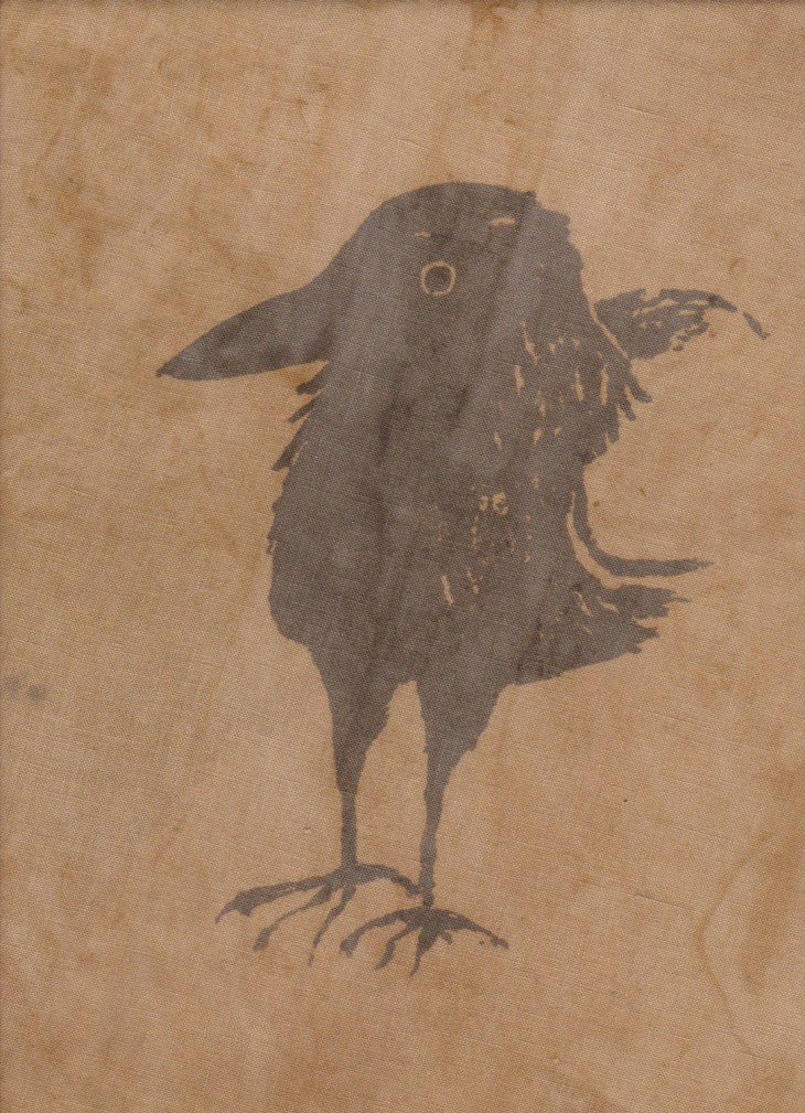Crow, mordant print on linen