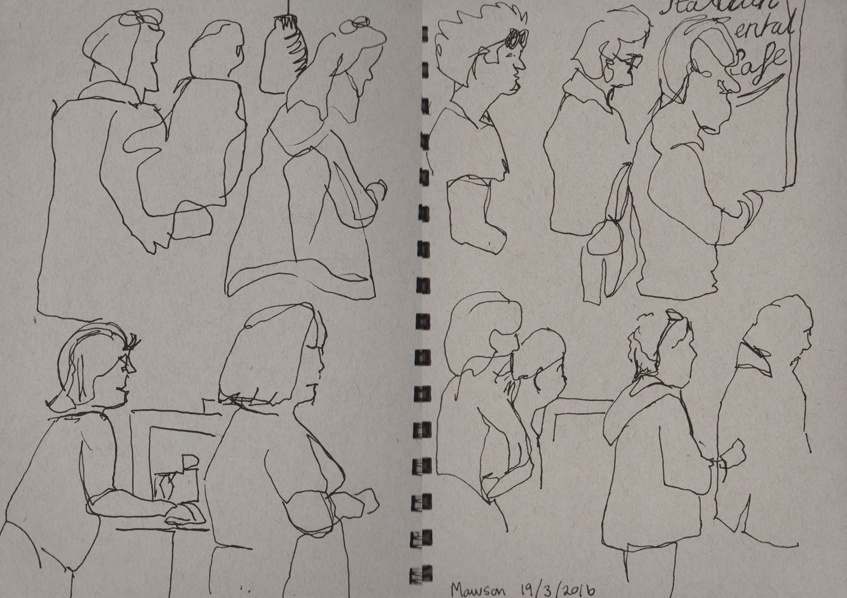 The queue at the bakery, pen and ink, 19 March 2016