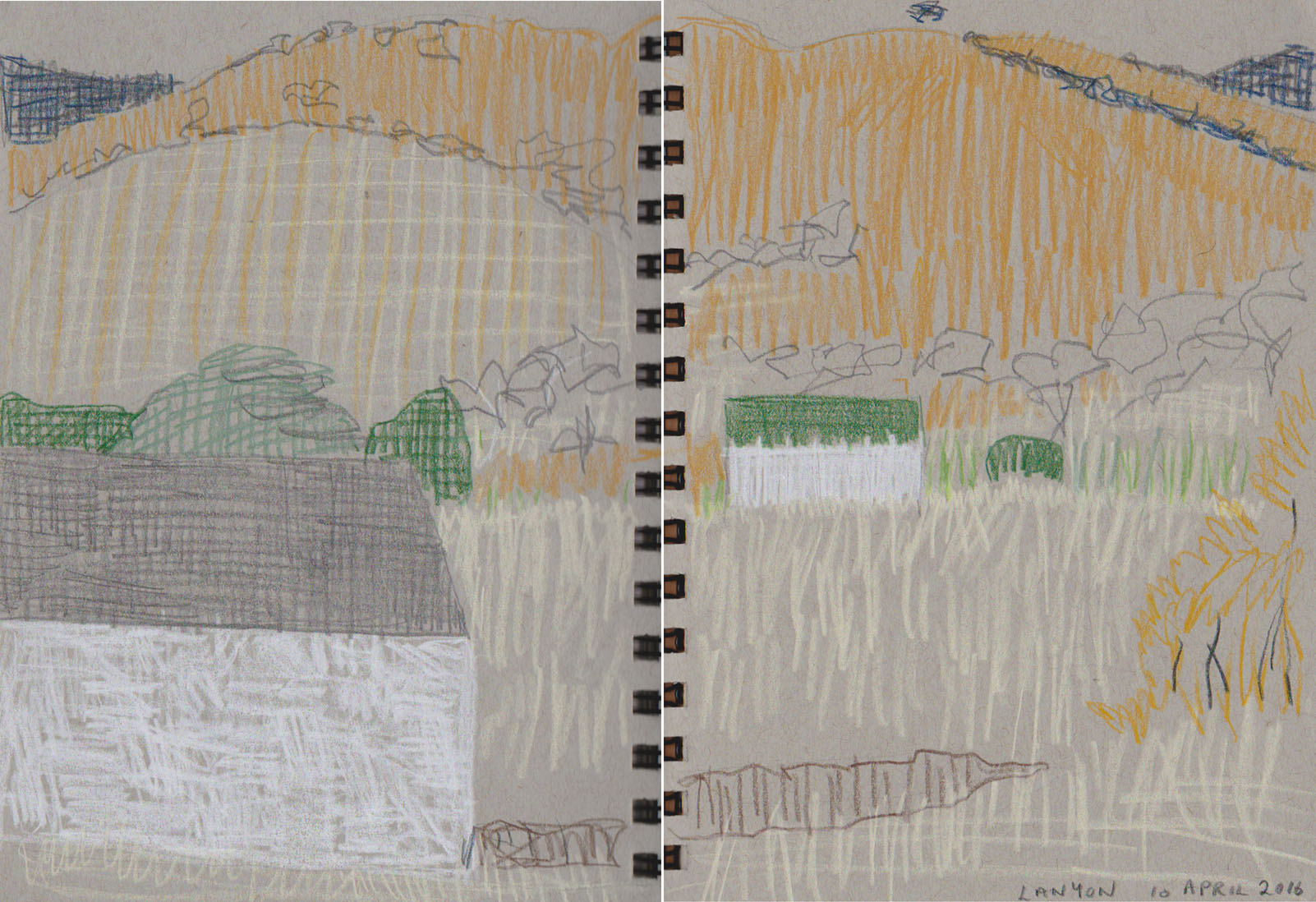 Convict accomodation at Lanyon Homestead. Coloured pencil and graphite